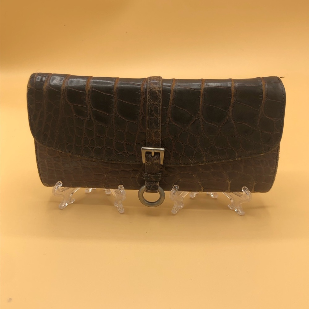 Prada Brown Crocodile Embossed Leather Wallet